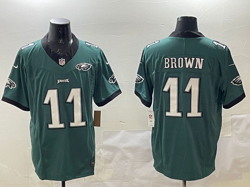 Men Philadelphia Eagles #11 Brown Green Three generations 2025 Nike Vapor Limited NFL Jersey style 2